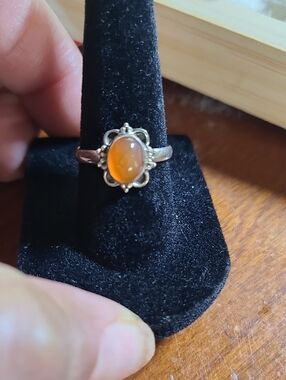 Sterling Silver Orange Carnelian Gemstone Set in A Beaded Bezel